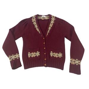 Chic Burgundy Cardigan with Floral Details